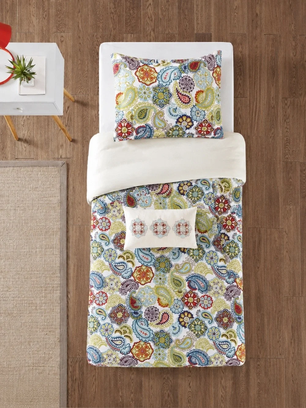Mi Zone Duvet 3 pc Set Multi Color Floral & Medallions Print Twin Blue Red Green